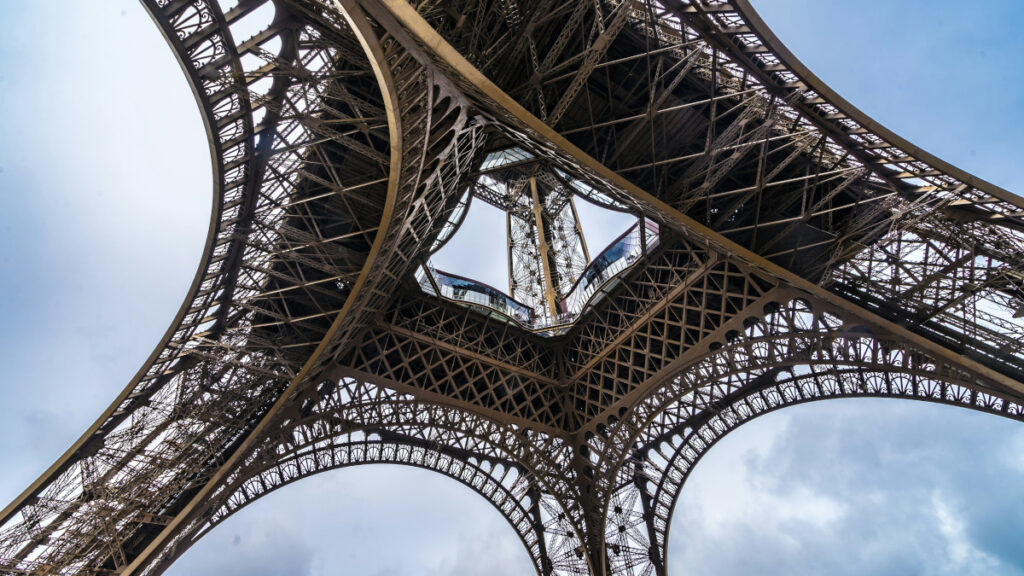 View from the ground of the first floor of the Eiffel Tower in Paris