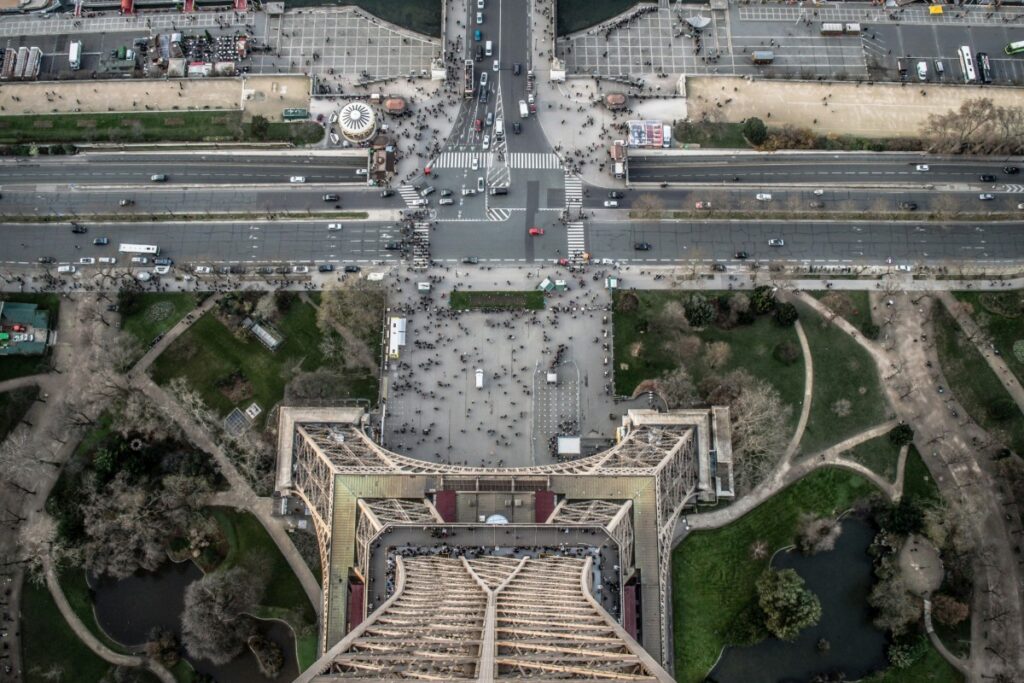 Vertigo-inducing view from the top floor of the Eiffel Tower in Paris