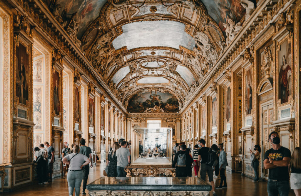 Galerie d'Apollon, gallery with vaulted gold ceiling inside the Louvre Museum, Paris