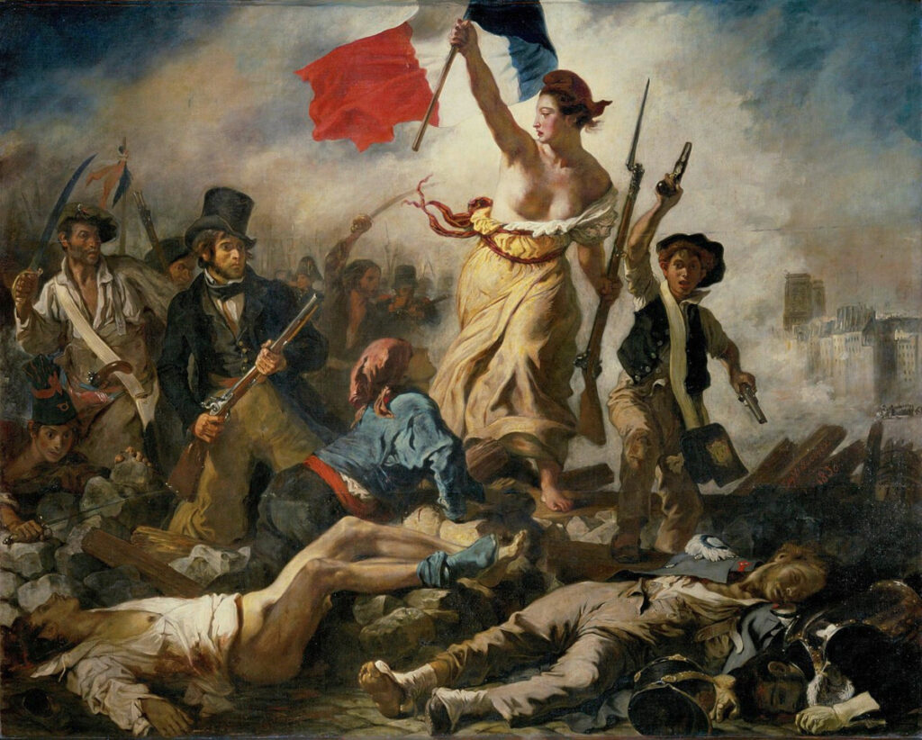 Liberty Leading the People painting by Eug&egrave;ne Delacroix on display at Louvre Museum in Paris