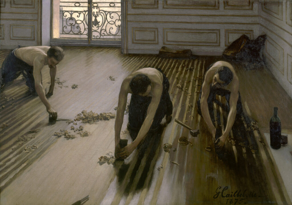 The Floor Scrapers painting by Gustave Caillebotte on display at Orsay Museum in Paris