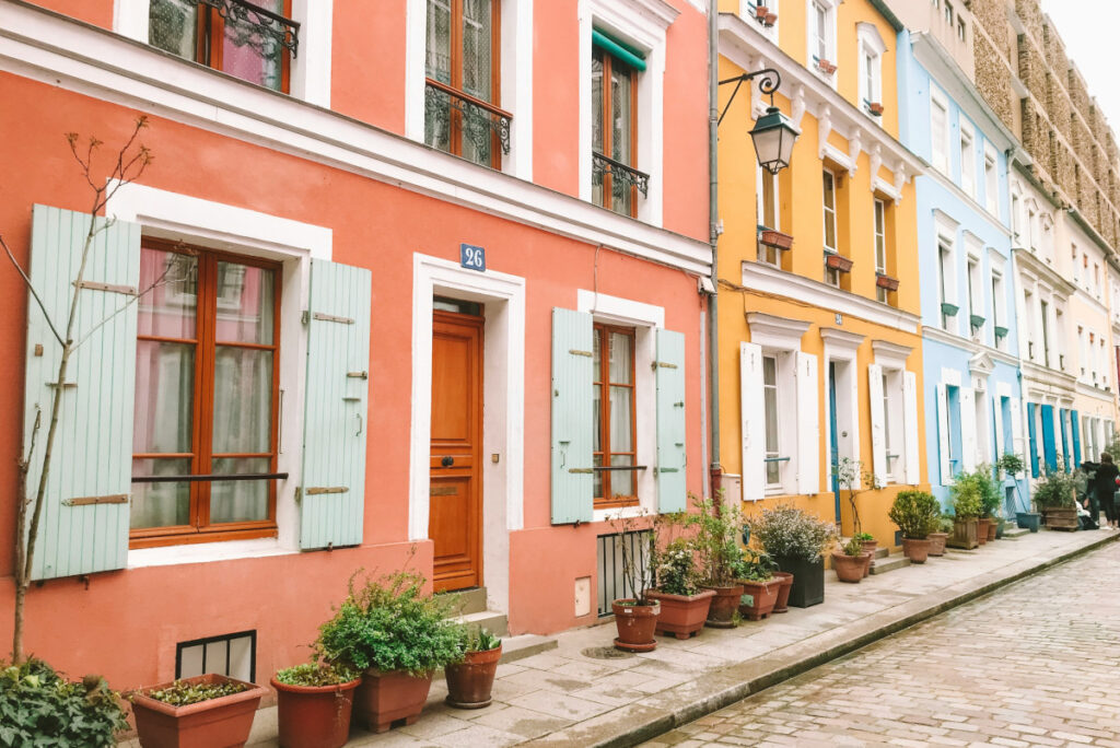 Colorful houses on Rue Cremieux street in Paris