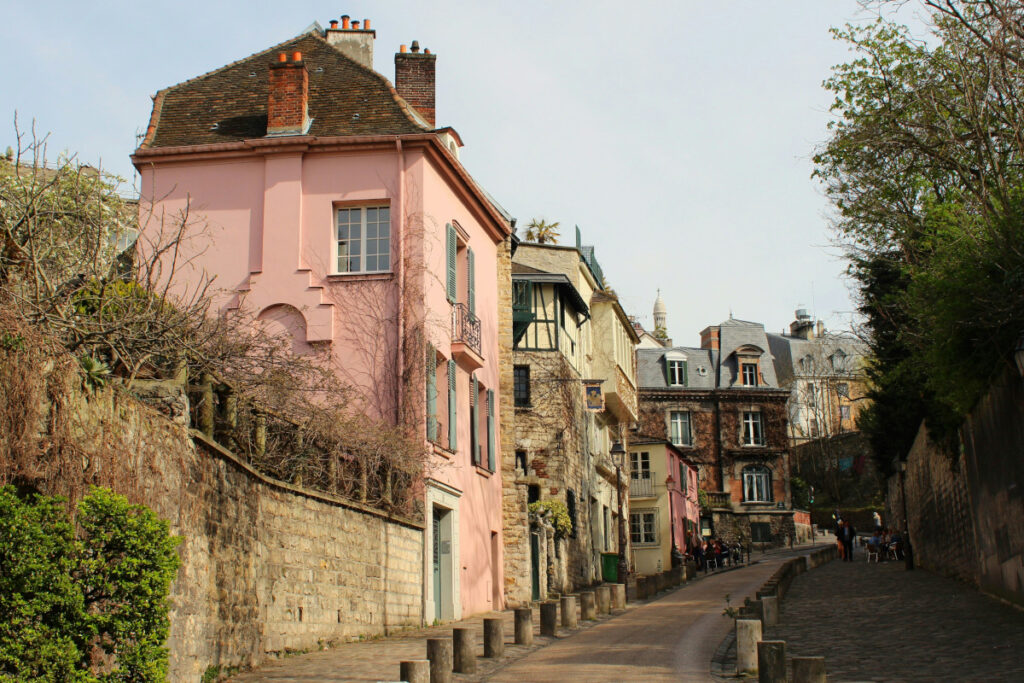 Scenic Rue de l'Abreuvoir street in Montmartre, Paris